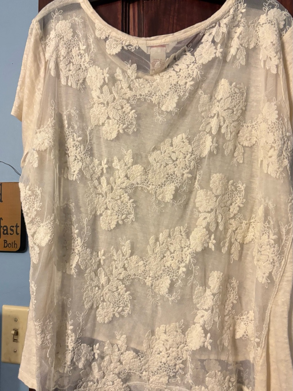 Sundance Cream Floral Lace Overlay Blouse
